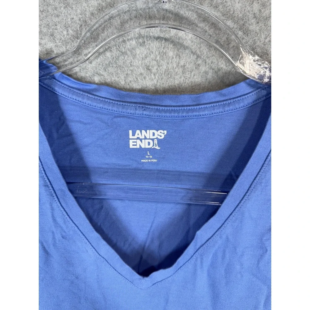 Lands End Shirt Mens Large Blue V Neck Soft Cotton Casual Lightweight Tee